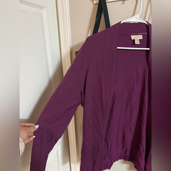 LOFT Deep Plum Open Cardigan - Picture 3 of 4